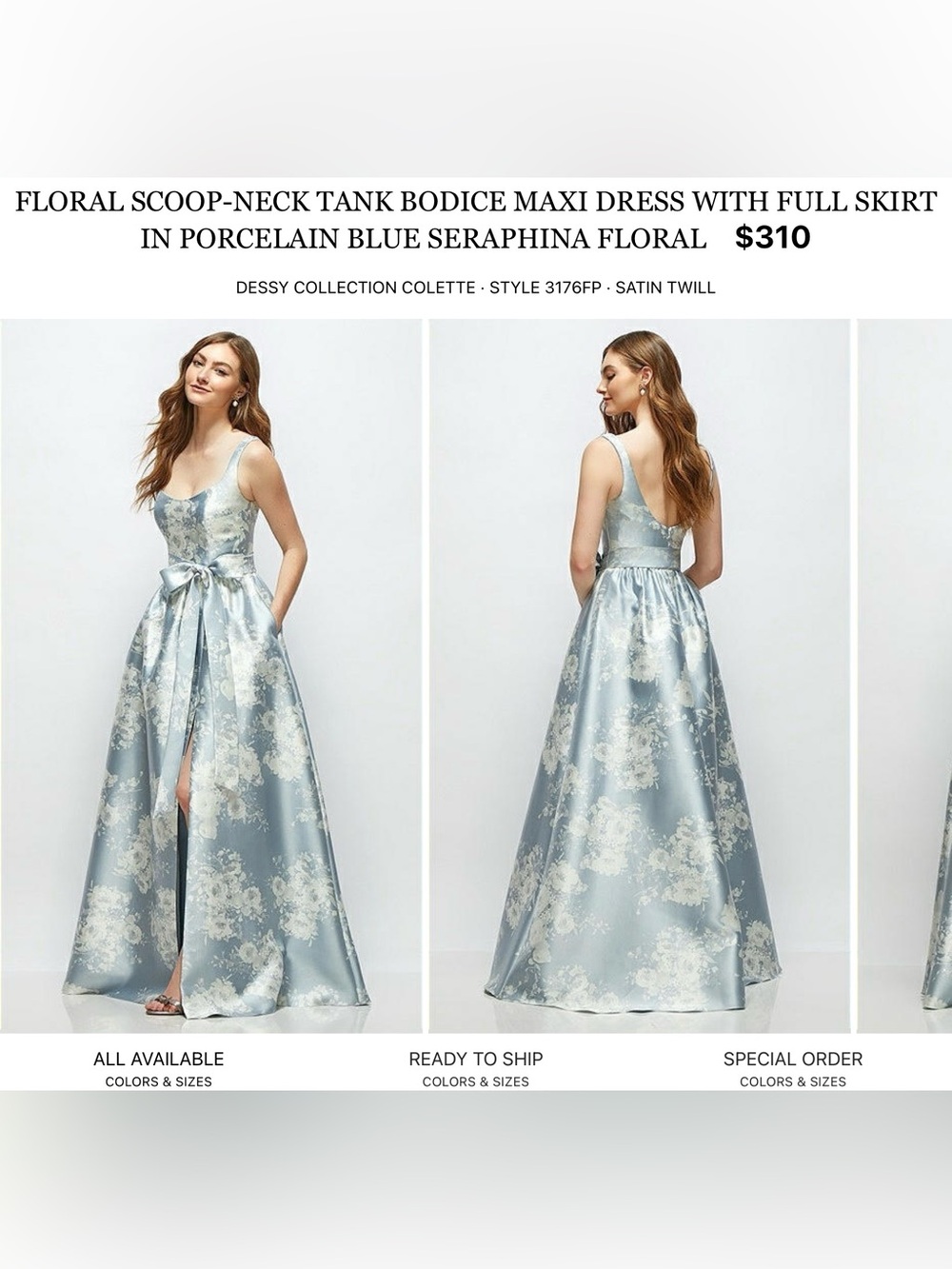 Dessy Collection Colette Porcelain Blue Floral Scoop-Neck Maxi Dress